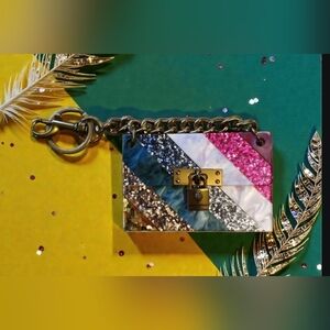 KURT GEIGER Glitter Metallic Card Holder or KeyChain w/Box